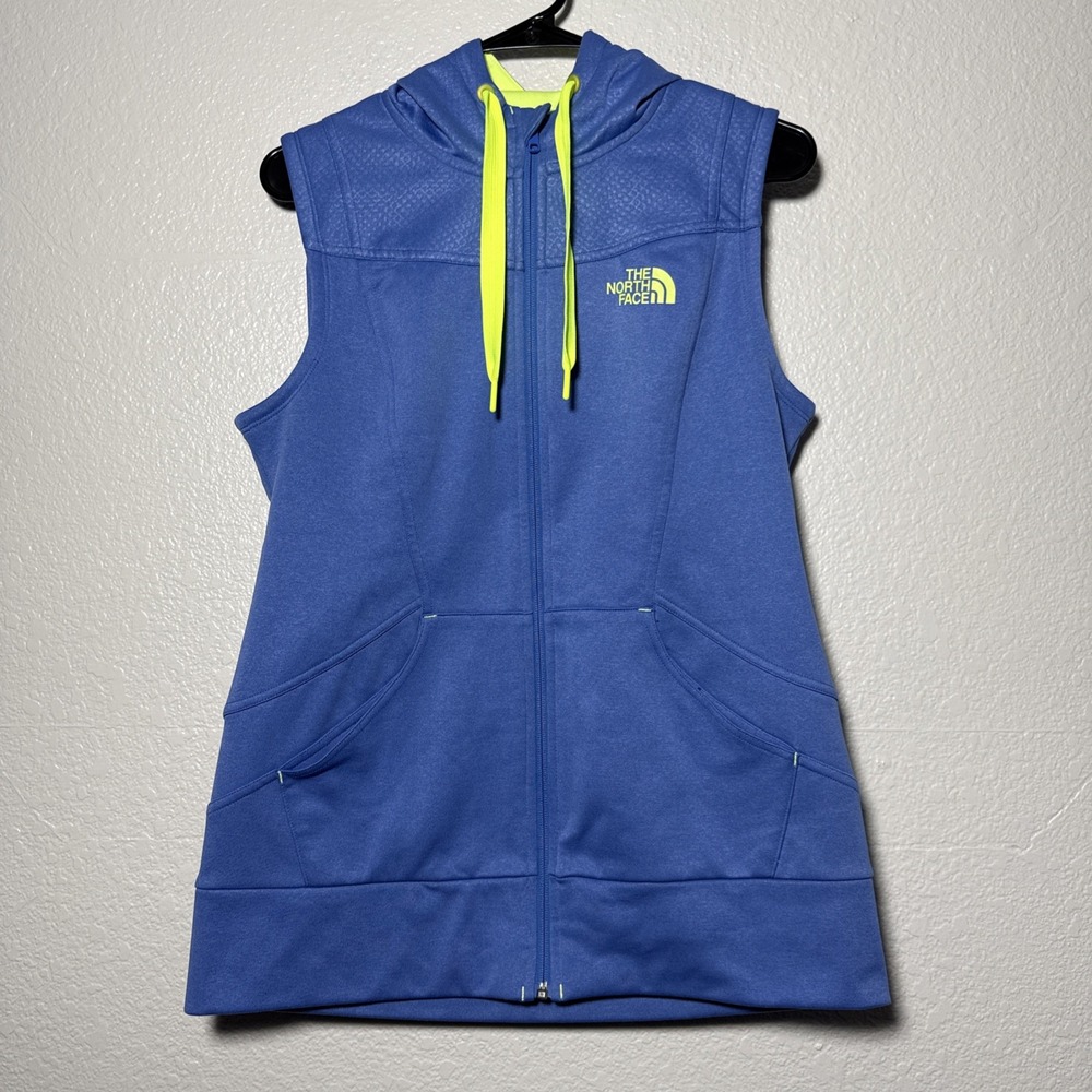 The North Face Suprema Women's Hooded Vest Size M Full Zip Blue Yellow Pockets